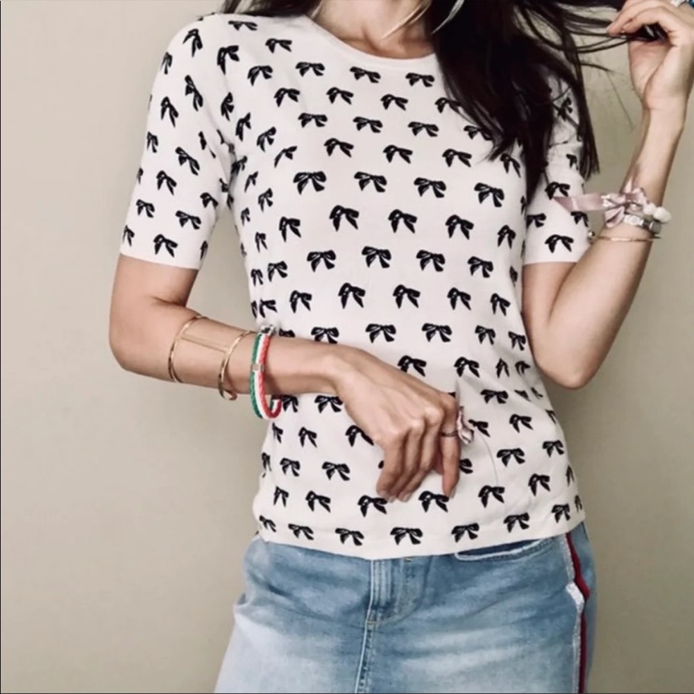 Premise bow print knit top White Pink Tint